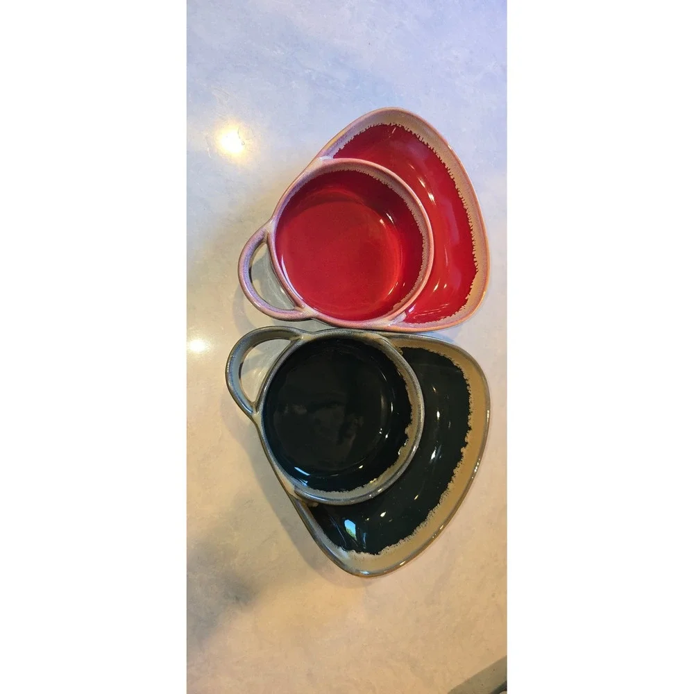 Lakeside Collection Stoneware Nesting Bowls Set Red Black Reactive Glaze 4 Piece
